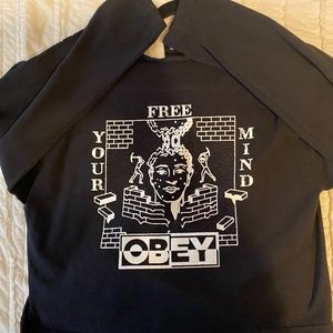 Obey cropped long sleeve graphic tee